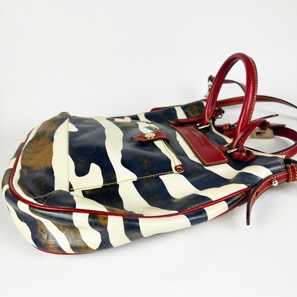 Dooney & Bourke Zebra Print Red Leather Hobo Western Satchel Crossbody Bag Purse - Picture 7 of 16
